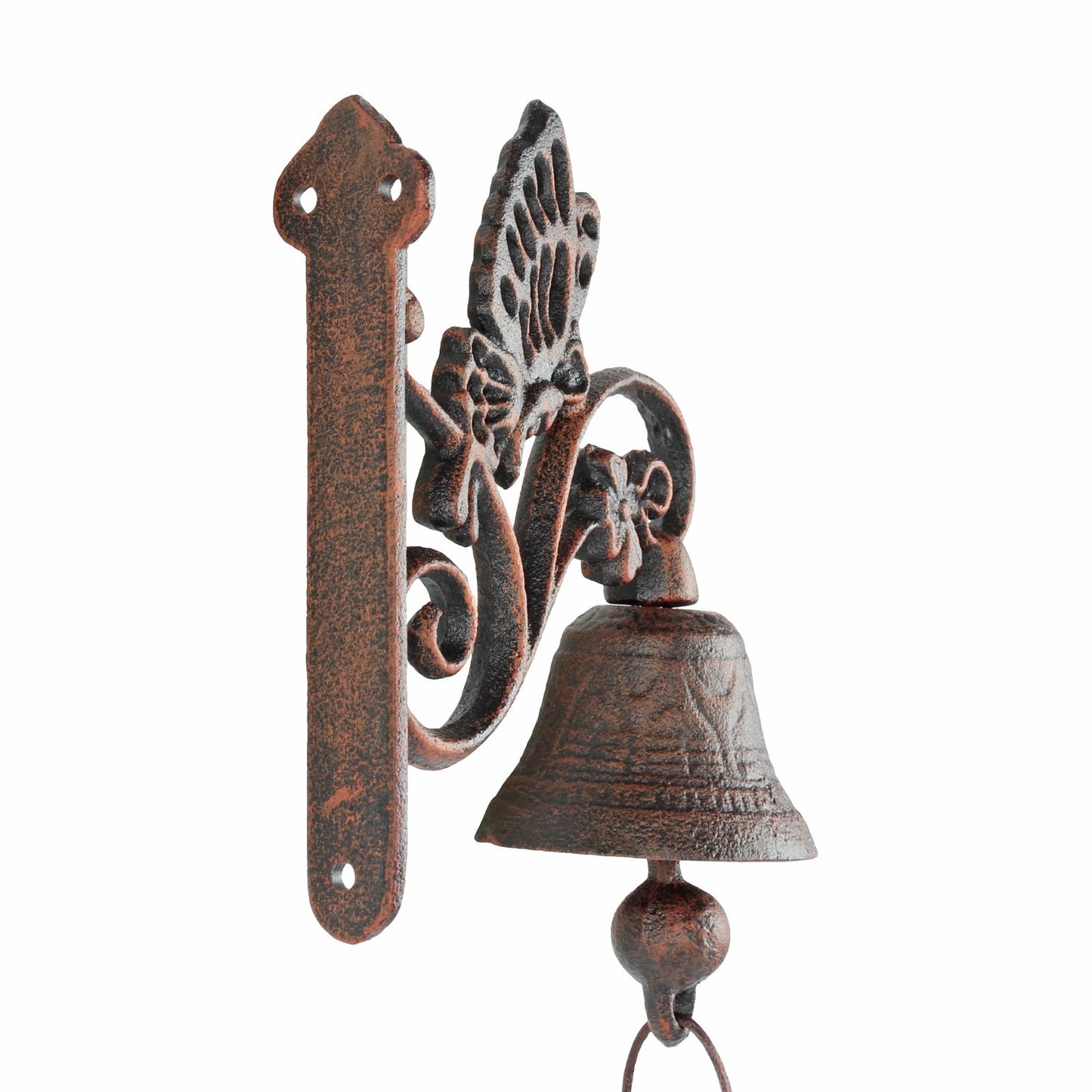 Cast Iron Butterfly Dinner Bell Rustic Antique Copper Finish Scroll Accents