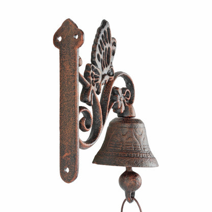 Cast Iron Butterfly Dinner Bell Rustic Antique Copper Finish Scroll Accents