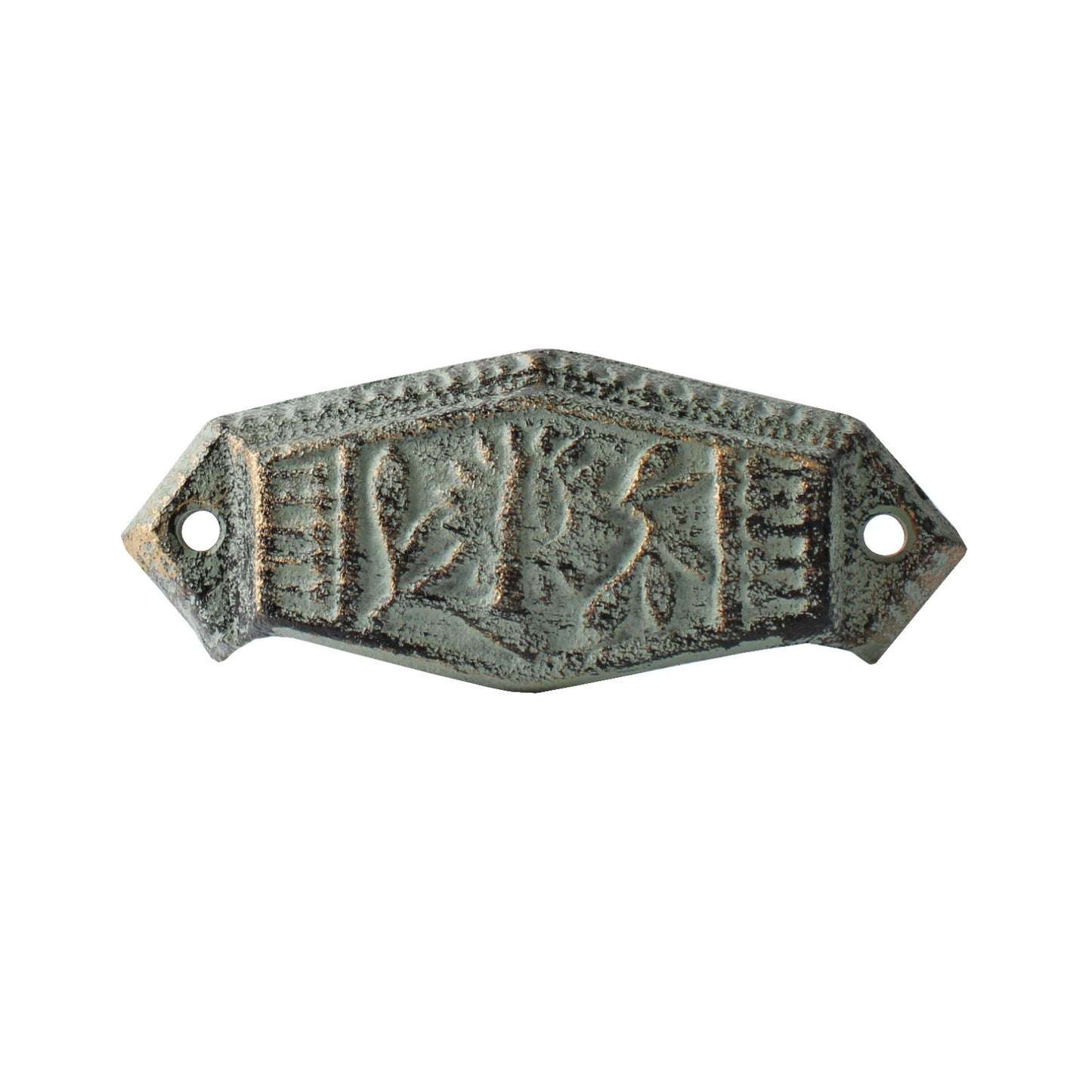 4 Floral Art Deco Cabinet Drawer Cup Pulls Cast Iron Antique Green & Gold 4 in