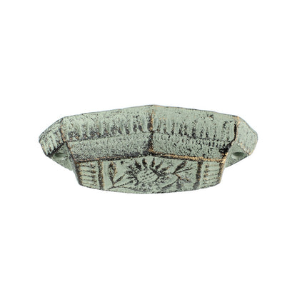 4 Floral Art Deco Cabinet Drawer Cup Pulls Cast Iron Antique Green & Gold 4 in