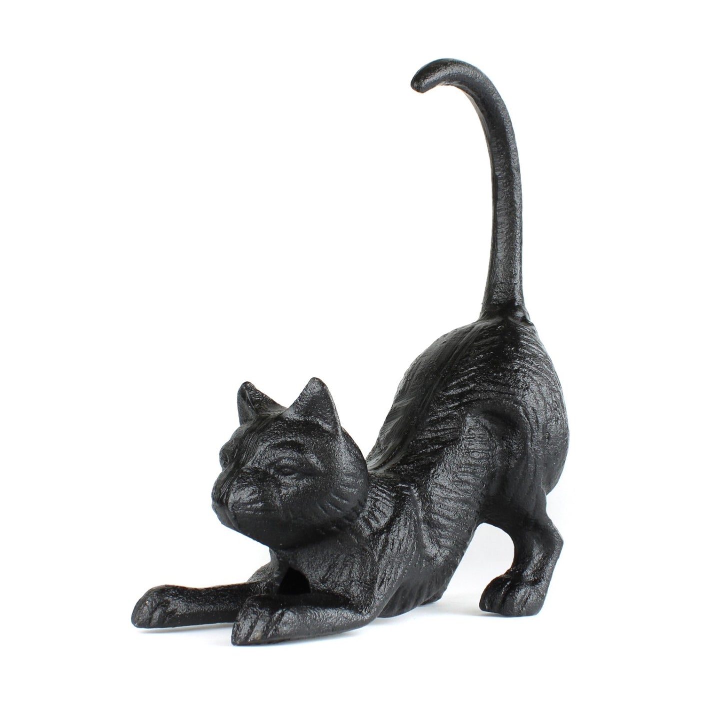 Black Cast Iron Playful Cat Figurine Heavy-Duty Antique Style Decor & Bookend