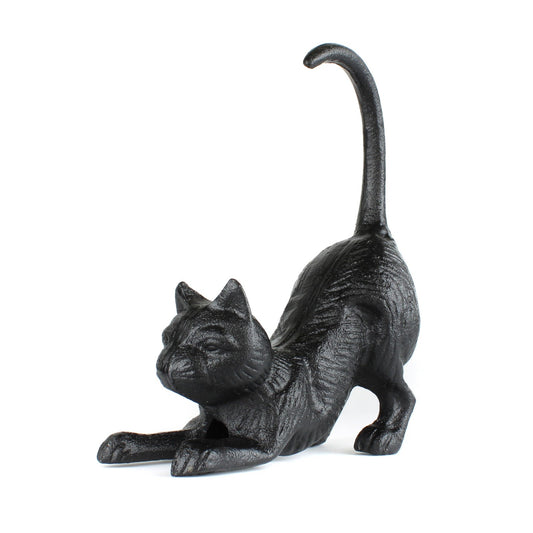 Black Cast Iron Playful Cat Figurine Heavy-Duty Antique Style Decor & Bookend