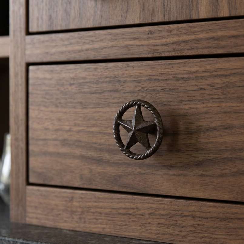 6 Western Star Rope Border Cabinet Drawer Knob Pulls Rustic Brown 2 in Diameter
