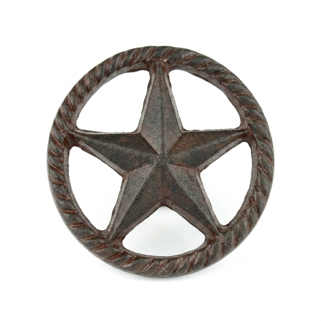 6 Western Star Rope Border Cabinet Drawer Knob Pulls Rustic Brown 2 in Diameter