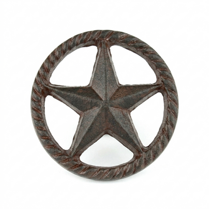 6 Western Star Rope Border Cabinet Drawer Knob Pulls Rustic Brown 2 in Diameter
