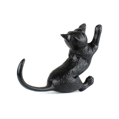 Black Cast Iron Playful Cat Figurine Heavy-Duty Antique Style Decor & Bookend