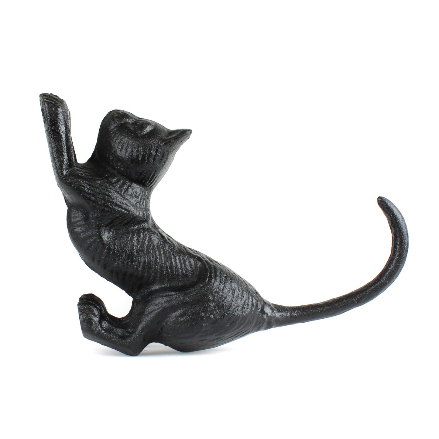 Black Cast Iron Playful Cat Figurine Heavy-Duty Antique Style Decor & Bookend