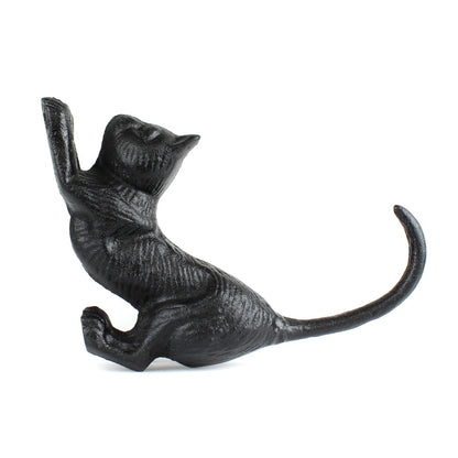 Black Cast Iron Playful Cat Figurine Heavy-Duty Antique Style Decor & Bookend