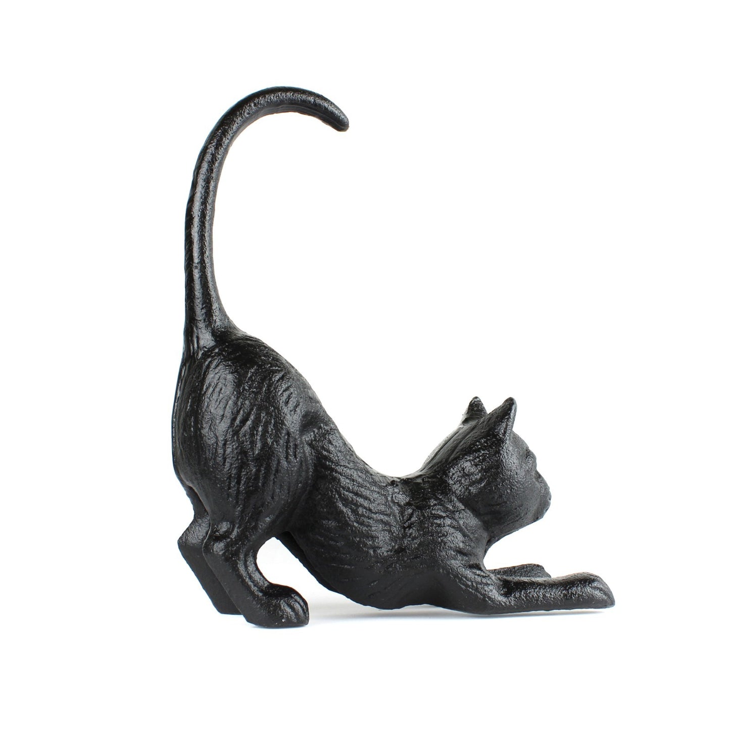 Black Cast Iron Playful Cat Figurine Heavy-Duty Antique Style Decor & Bookend
