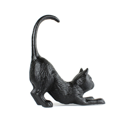 Black Cast Iron Playful Cat Figurine Heavy-Duty Antique Style Decor & Bookend
