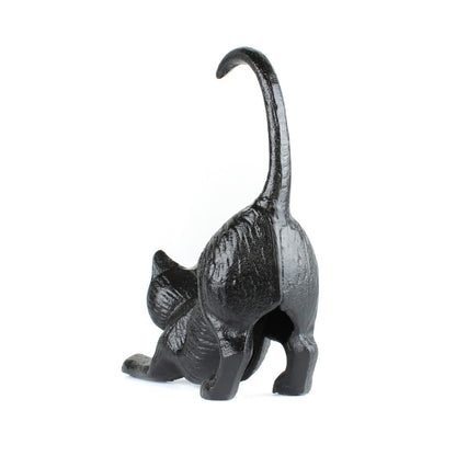 Black Cast Iron Playful Cat Figurine Heavy-Duty Antique Style Decor & Bookend
