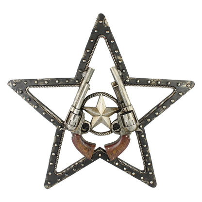Rustic Western Resin Texas Star Sheriff Wall Decor Revolver Faux Metal 16 inch