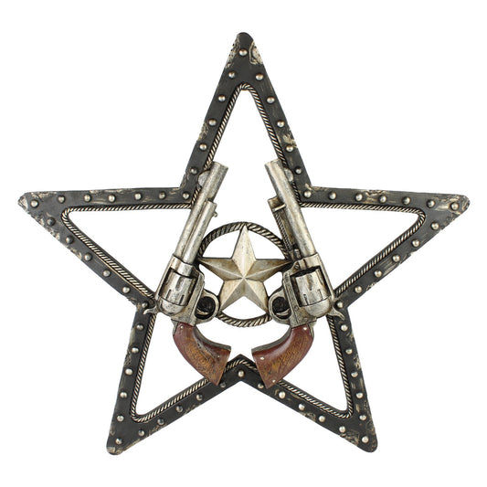 Rustic Western Resin Texas Star Sheriff Wall Decor Revolver Faux Metal 16 inch