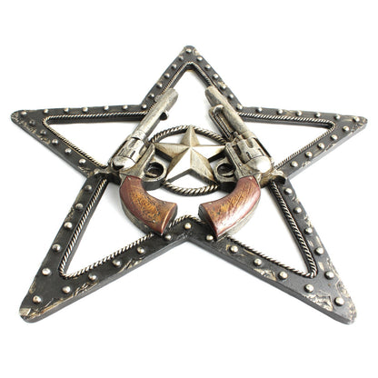 Rustic Western Resin Texas Star Sheriff Wall Decor Revolver Faux Metal 16 inch