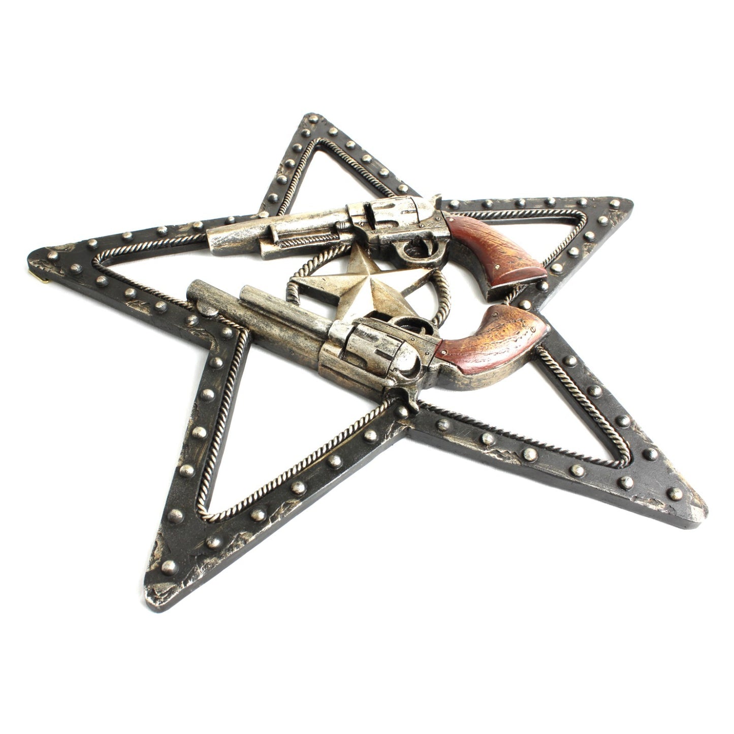 Rustic Western Resin Texas Star Sheriff Wall Decor Revolver Faux Metal 16 inch