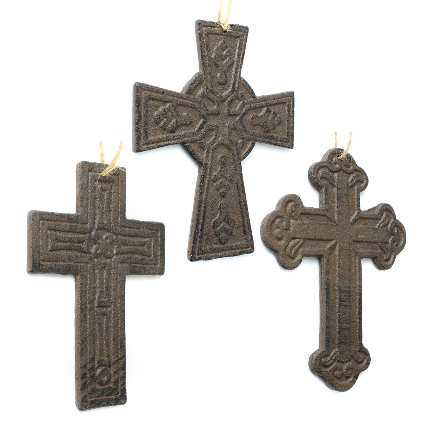 3 Assorted Small Cast Iron Wall Crosses Religious Rustic Home Decor 5 3/8 inch