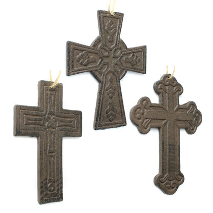 3 Assorted Small Cast Iron Wall Crosses Religious Rustic Home Decor 5 3/8 inch