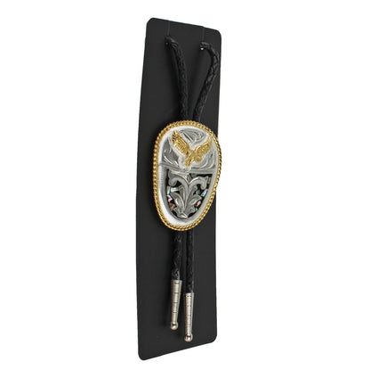 Western Cowboy Bolo Tie Eagle Abalone German Silver Etched Pendant 36 inch Cord