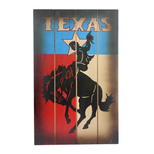 Wooden Texas Flag Bucking Horse Cowboy Wall Decor Rustic Weathered 16.5 inch