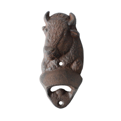 Rustic Cast Iron Buffalo Bison Beer Bottle Opener Wall Mounted Cabin Bar Decor