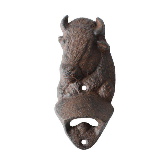 Rustic Cast Iron Buffalo Bison Beer Bottle Opener Wall Mounted Cabin Bar Decor