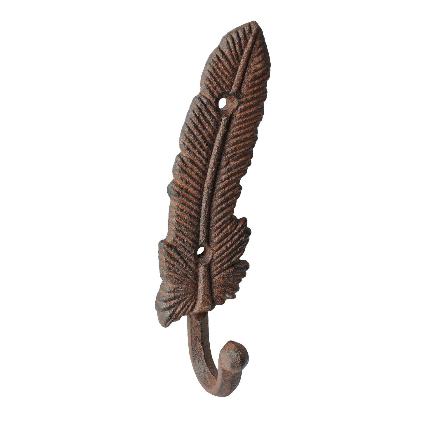 Cast Iron Feather Wall Hook Key Towel Coat Hanger Antique Style Rustic Brown
