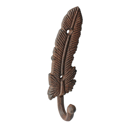 Cast Iron Feather Wall Hook Key Towel Coat Hanger Antique Style Rustic Brown