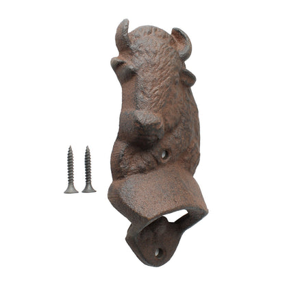 Rustic Cast Iron Buffalo Bison Beer Bottle Opener Wall Mounted Cabin Bar Decor