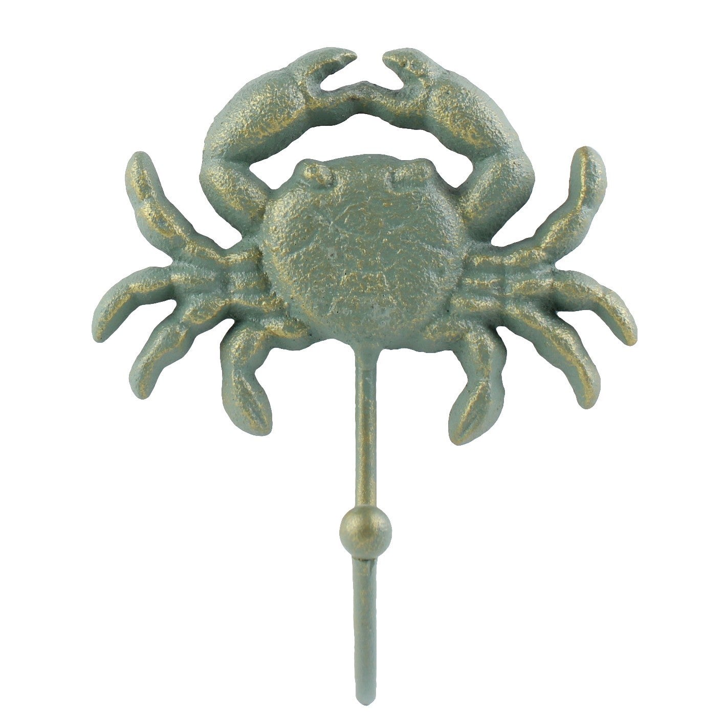Cast Iron Crab Nautical Wall Hook Key Towel Coat Hanger Verdigris Green & Gold