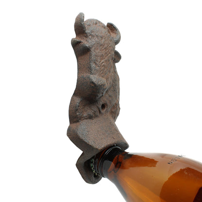 Rustic Cast Iron Buffalo Bison Beer Bottle Opener Wall Mounted Cabin Bar Decor