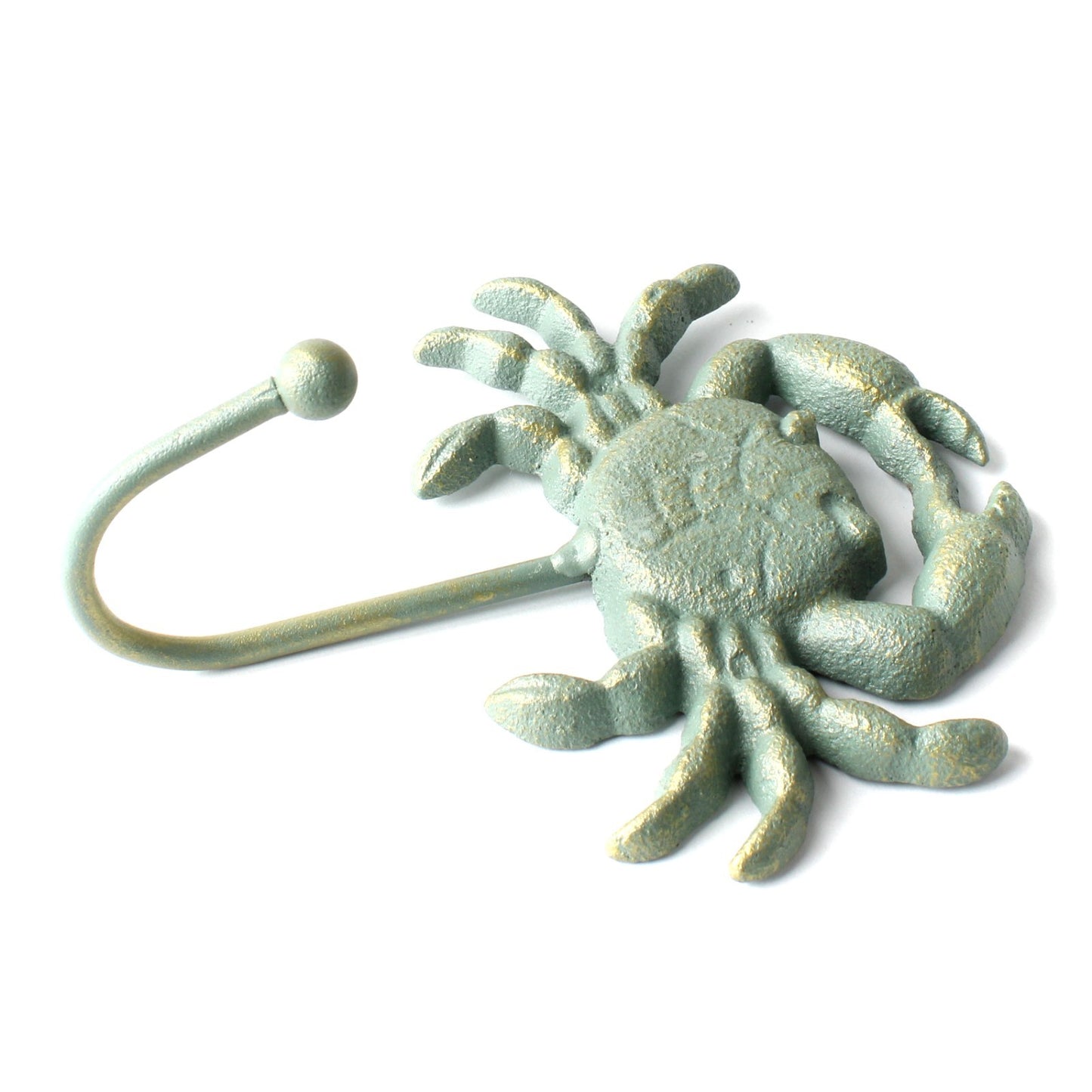 Cast Iron Crab Nautical Wall Hook Key Towel Coat Hanger Verdigris Green & Gold