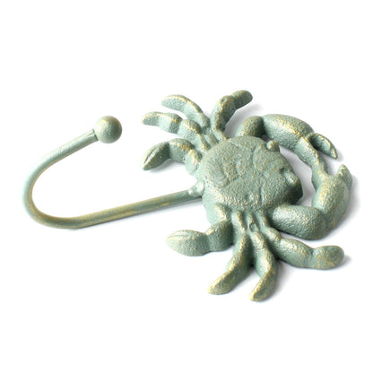 Cast Iron Crab Nautical Wall Hook Key Towel Coat Hanger Verdigris Green & Gold