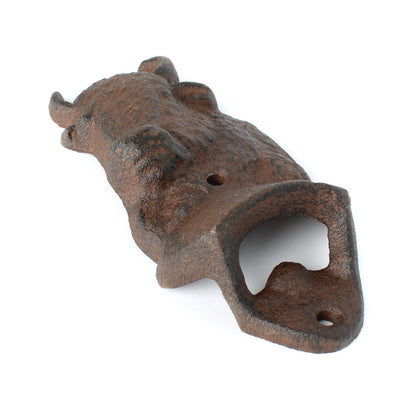 Rustic Cast Iron Buffalo Bison Beer Bottle Opener Wall Mounted Cabin Bar Decor