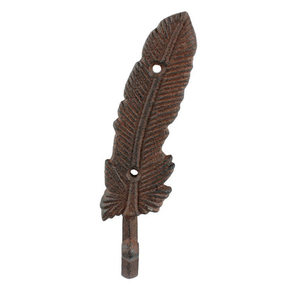 Cast Iron Feather Wall Hook Key Towel Coat Hanger Antique Style Rustic Brown