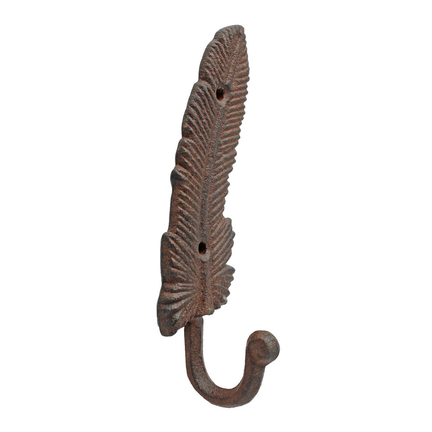 Cast Iron Feather Wall Hook Key Towel Coat Hanger Antique Style Rustic Brown