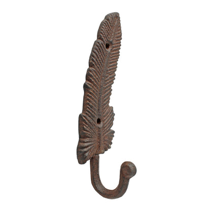 Cast Iron Feather Wall Hook Key Towel Coat Hanger Antique Style Rustic Brown
