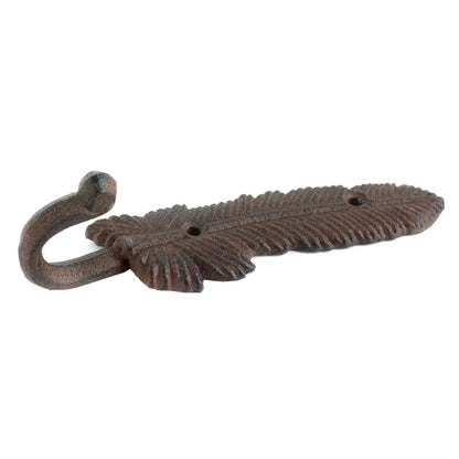 Cast Iron Feather Wall Hook Key Towel Coat Hanger Antique Style Rustic Brown
