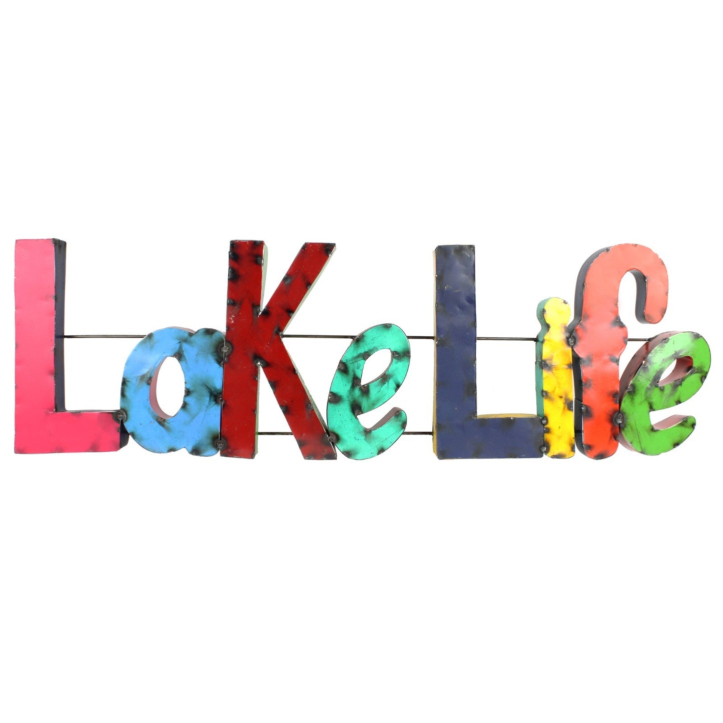 Lake Life Recycled Metal Sign Colorful Retro Style Wall Decor 37 x 11 inch