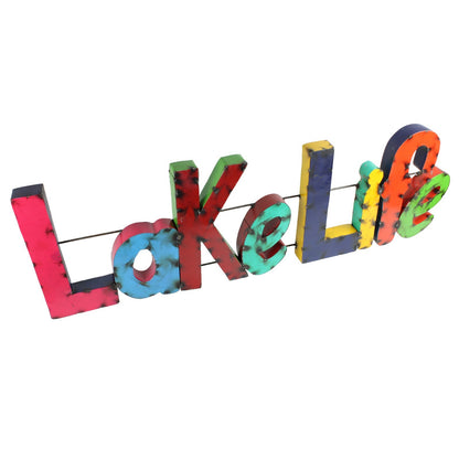 Lake Life Recycled Metal Sign Colorful Retro Style Wall Decor 37 x 11 inch