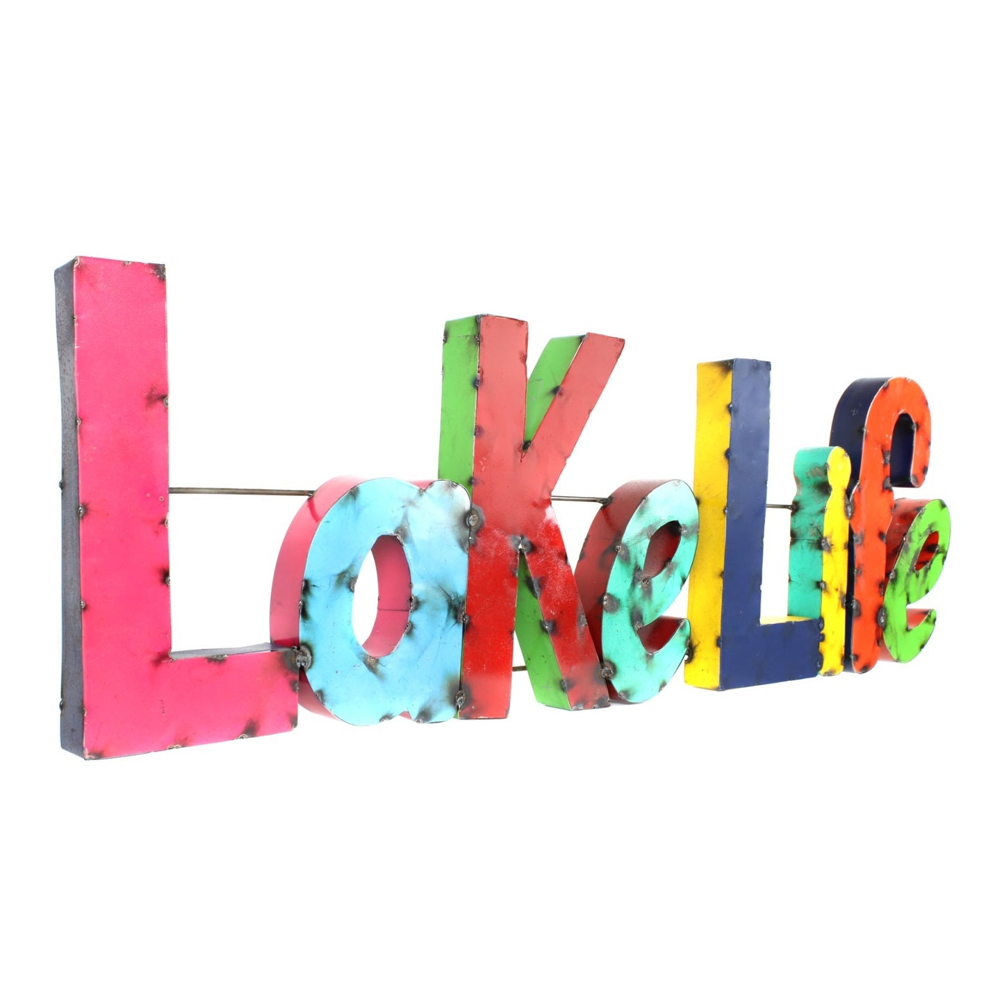 Lake Life Recycled Metal Sign Colorful Retro Style Wall Decor 37 x 11 inch
