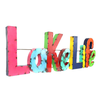 Lake Life Recycled Metal Sign Colorful Retro Style Wall Decor 37 x 11 inch