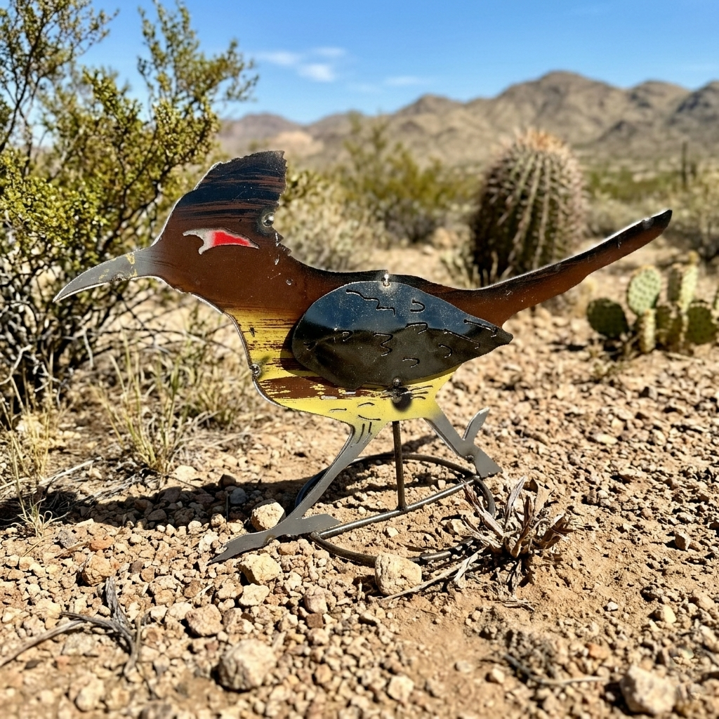 Recycled Metal Roadrunner Figurine Southwestern Yard Art Garden Decor 24 x 13 in
