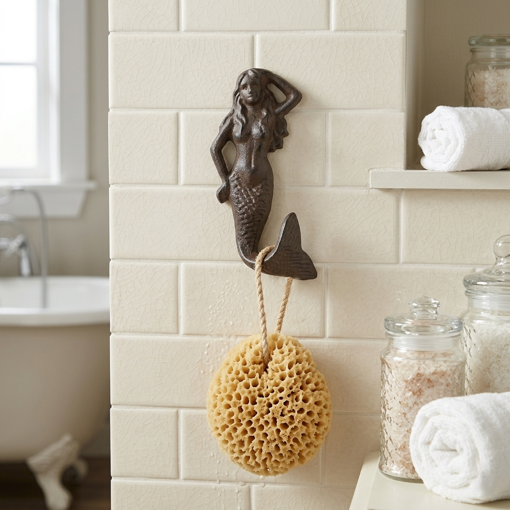 Cast Iron Mermaid Wall Hook Towel Coat Hanger Antique Brown Nautical Wall Decor