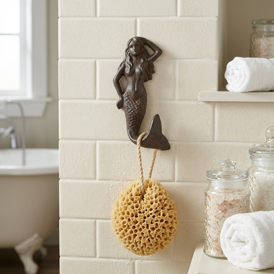 Cast Iron Mermaid Wall Hook Towel Coat Hanger Antique Brown Nautical Wall Decor