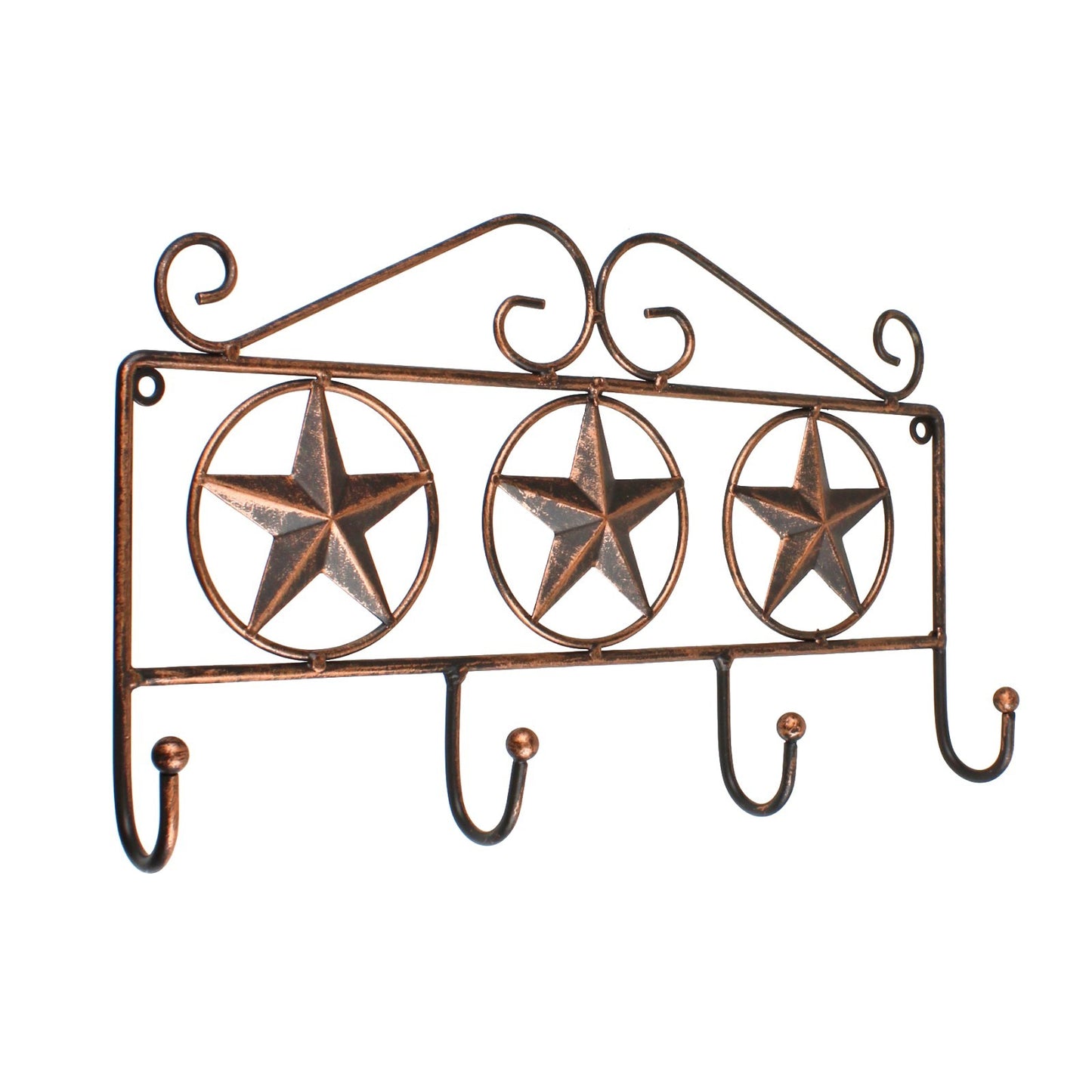 Metal Stars Scrolls Wall Hook Rack Keys Towel Coat Leash Hanger Rustic Copper
