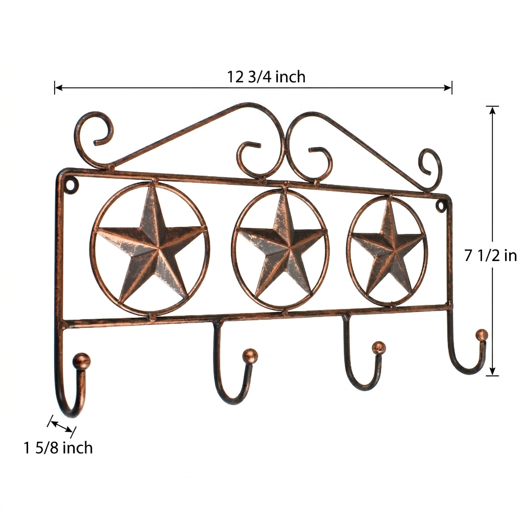 Metal Stars Scrolls Wall Hook Rack Keys Towel Coat Leash Hanger Rustic Copper