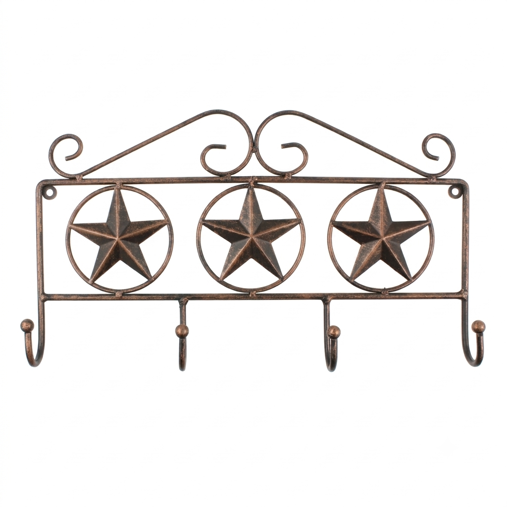Metal Stars Scrolls Wall Hook Rack Keys Towel Coat Leash Hanger Rustic Copper
