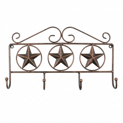 Metal Stars Scrolls Wall Hook Rack Keys Towel Coat Leash Hanger Rustic Copper