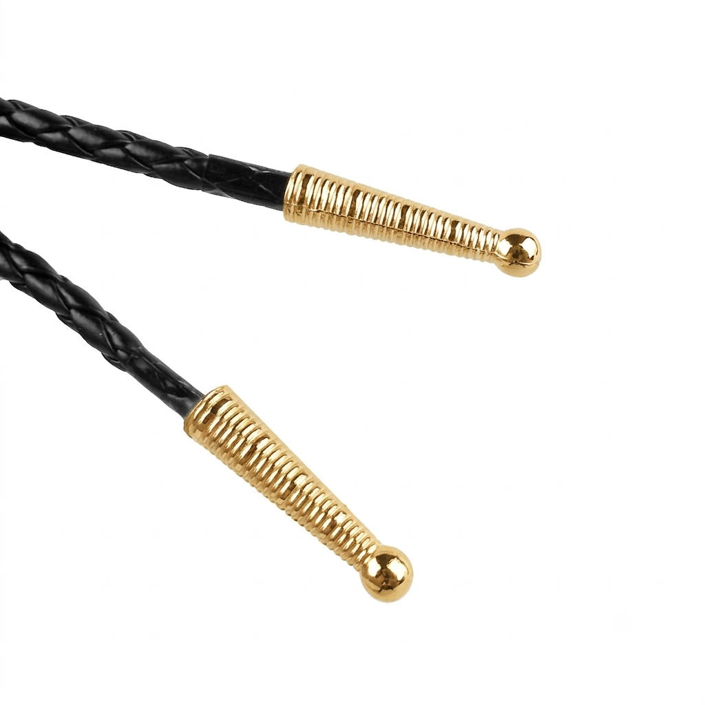 Oval Gold-Tone Western Bolo Tie - Engraved Scalloped Design 36 inch Black Cord
