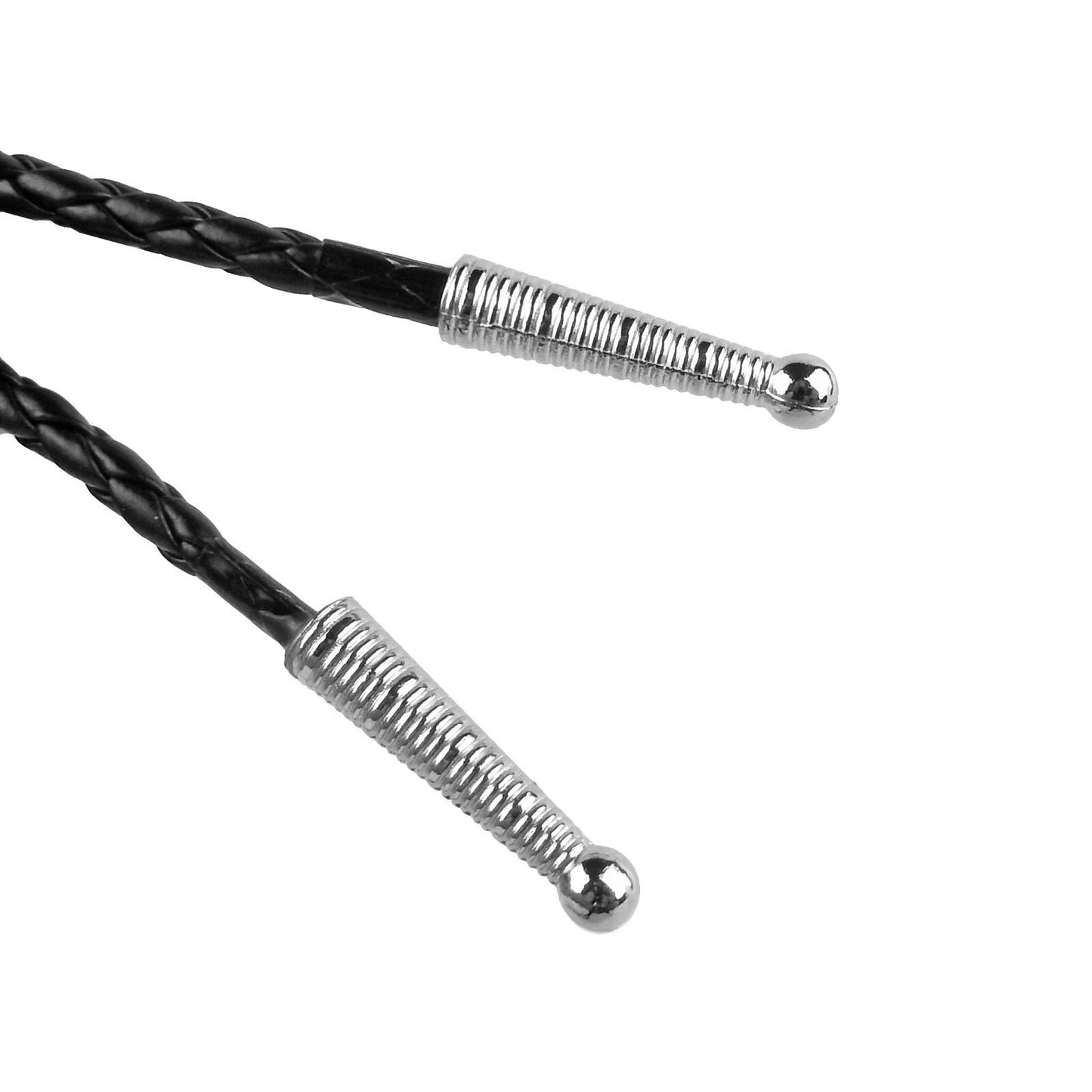 Oval Silver-Tone Western Bolo Tie - Engraved Scalloped Design 36 inch Black Cord